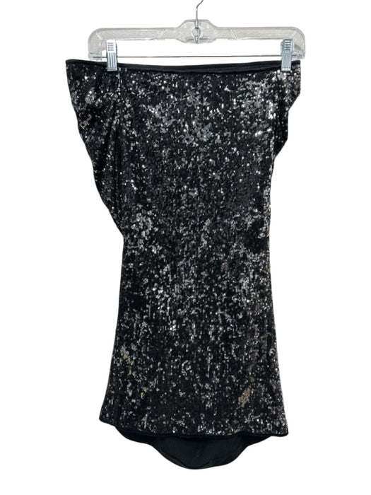 Donna Karan Size S Black Poly Blend Sequined Silver Accents V Neck Skirt Set Black / S