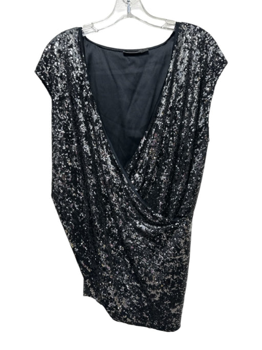 Donna Karan Size S Black Poly Blend Sequined Silver Accents V Neck Skirt Set Black / S