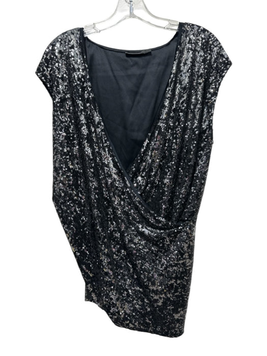 Donna Karan Size S Black Poly Blend Sequined Silver Accents V Neck Skirt Set Black / S