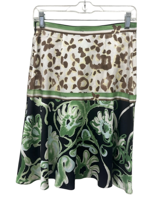 Emilio Pucci Size 8 Green & Multi Silk Blend Zip Close Printed Knee Length Skirt Green & Multi / 8