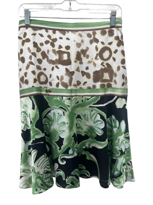Emilio Pucci Size 8 Green & Multi Silk Blend Zip Close Printed Knee Length Skirt Green & Multi / 8