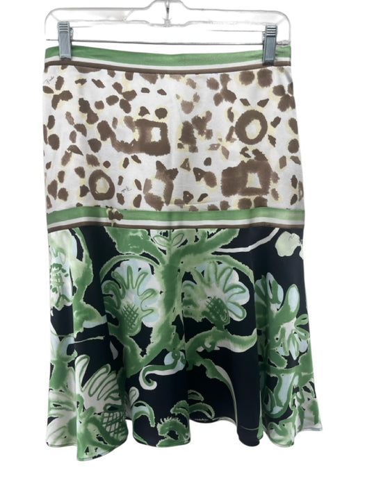 Emilio Pucci Size 8 Green & Multi Silk Blend Zip Close Printed Knee Length Skirt Green & Multi / 8