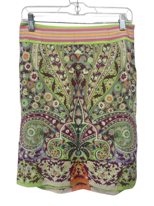 Etro Size 42 Green & Multi Silk Zip Close Printed Above knee Skirt Green & Multi / 42