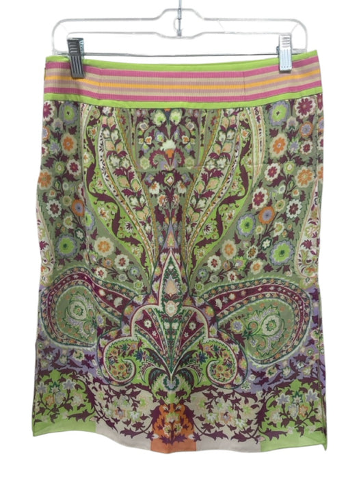 Etro Size 42 Green & Multi Silk Zip Close Printed Above knee Skirt Green & Multi / 42