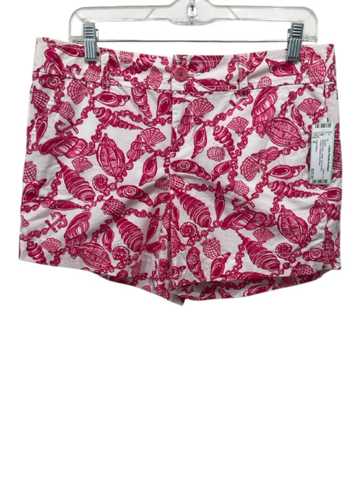 Lilly Pulitzer Size 8 White & Pink Cotton Zip & Button Printed Pockets Shorts White & Pink / 8