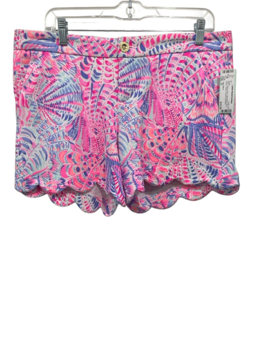 Lilly Pulitzer Size 10 White & Pink Cotton Blend Zip & Button Printed Shorts White & Pink / 10