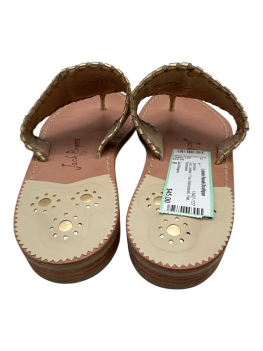 Jack Rogers Shoe Size 8 Tan Leather T Toe Embroidered Flat Sandals Tan / 8