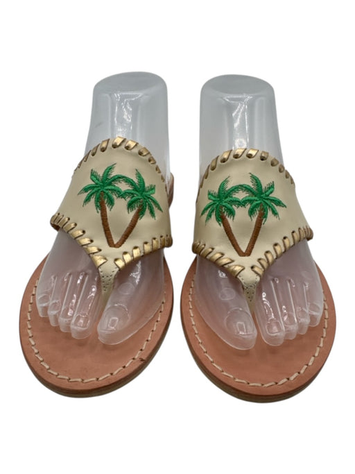 Jack Rogers Shoe Size 8 Tan Leather T Toe Embroidered Flat Sandals Tan / 8