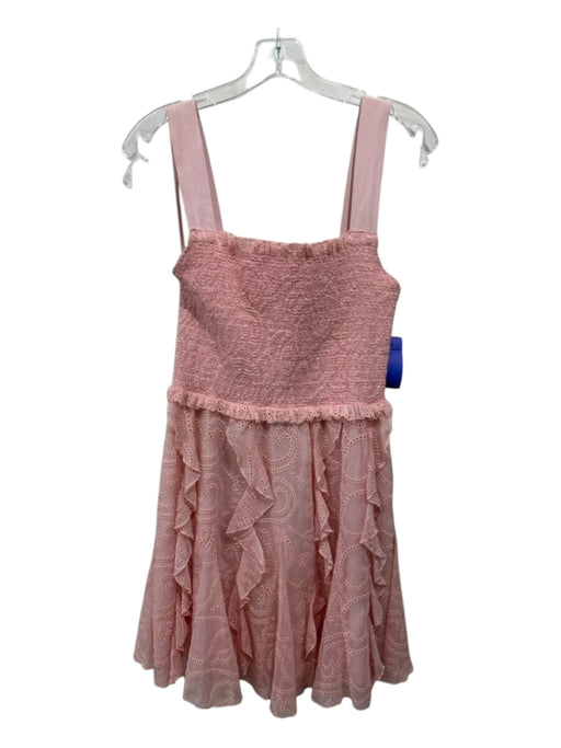 Alice + Olivia Size 6 Pink Polyester Sleeveless Eyelet Smocked Ruffles Dress Pink / 6