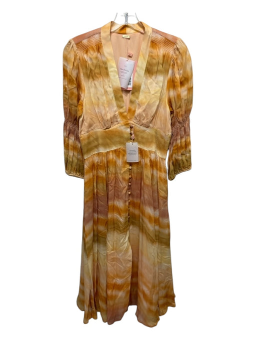 Cult Gaia Size Medium Yellow, Pink, Orange Viscose Long Smocked Sleeves Dress Yellow, Pink, Orange / Medium