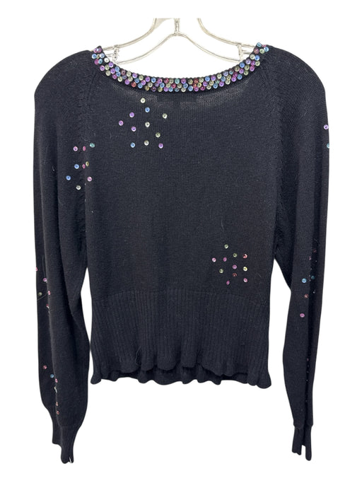 Loveshackfancy Size M Black & Multi Nylon Blend Sequined Bow Round Neck Sweater Black & Multi / M
