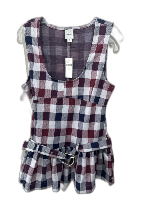 Maeve Size M gray, navy blue, red Polyester Blend Sleeveless check Belted Top gray, navy blue, red / M