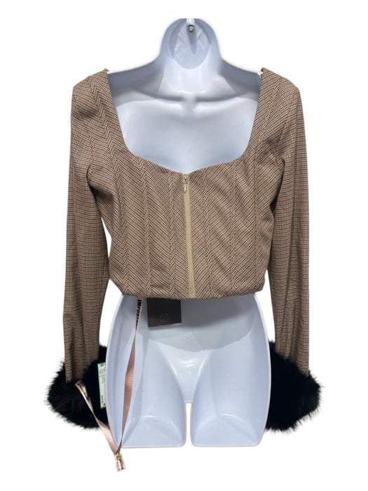 House of CB Size L tan, orange, and brown Polyester Blend Boning Cropped Top tan, orange, and brown / L