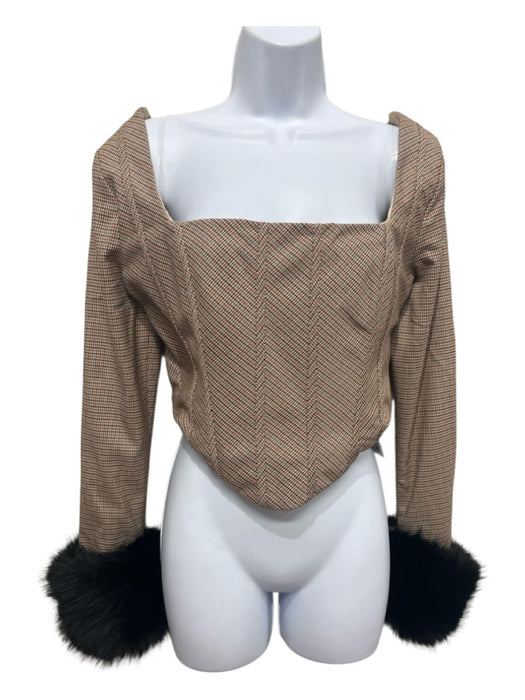 House of CB Size L tan, orange, and brown Polyester Blend Boning Cropped Top tan, orange, and brown / L