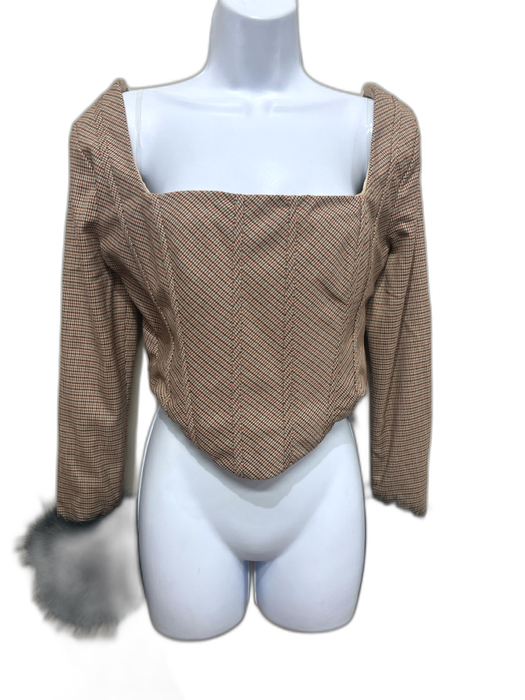 House of CB Size L tan, orange, and brown Polyester Blend Boning Cropped Top tan, orange, and brown / L