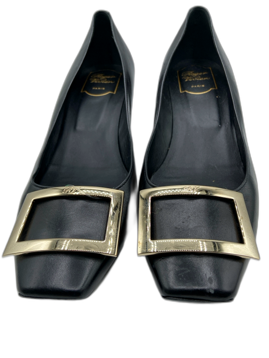 Roger Vivier Shoe Size 40.5 Black Leather silver tone hardware Buckle Pumps Black / 40.5