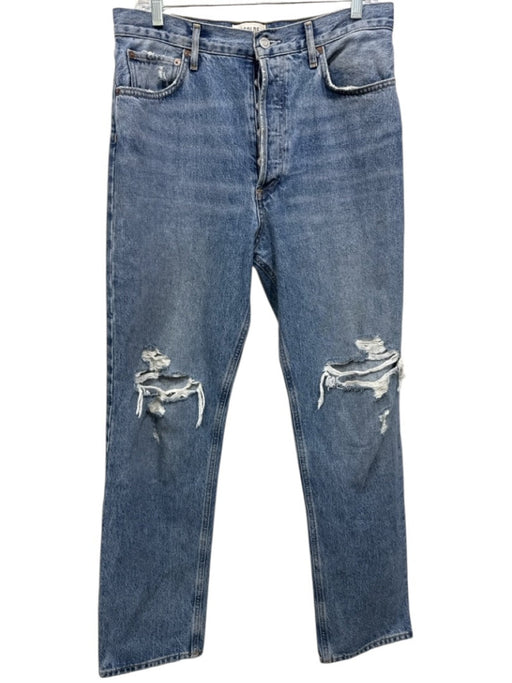 Agolde Size 29 Medium Wash Cotton Denim Distressed High Rise Straight Leg Jeans Medium Wash / 29