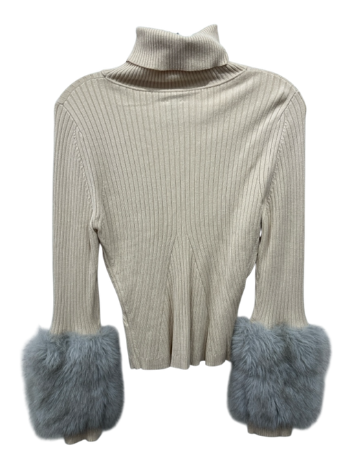Maeve Size M Cream & Gray Viscose & Nylon Faux Fur Cuff Rib Knit Sweater Cream & Gray / M