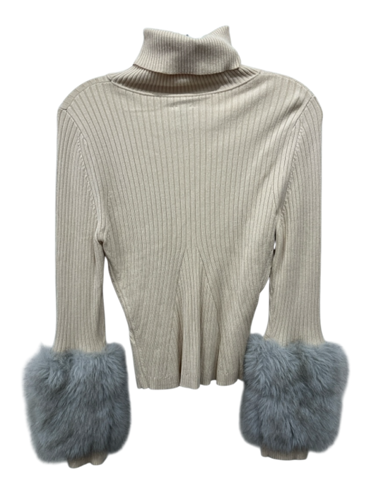 Maeve Size M Cream & Gray Viscose & Nylon Faux Fur Cuff Rib Knit Sweater Cream & Gray / M