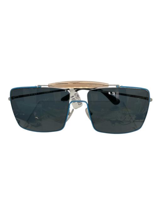 Prada Blue, Silver & Black Metal & Acetate Square Lens Sunglasses Blue, Silver & Black