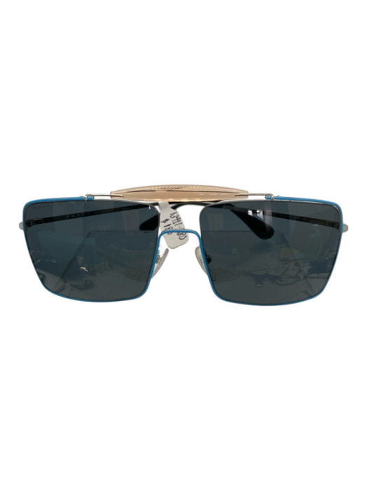 Prada Blue, Silver & Black Metal & Acetate Square Lens Sunglasses Blue, Silver & Black