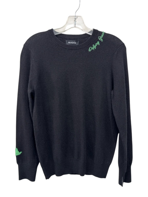 Naadam Size M Black & Green Cashmere Embroidered Detail Long Sleeve Sweater Black & Green / M
