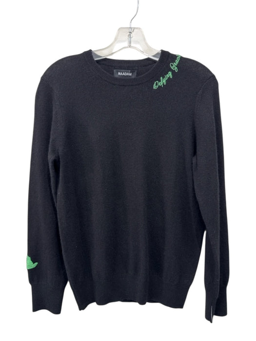 Naadam Size M Black & Green Cashmere Embroidered Detail Long Sleeve Sweater Black & Green / M