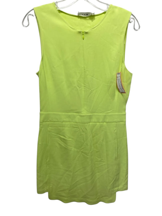 A.L.C. Size 6 Lime Green Silk & Spandex Sleeve Cut Outs Front Zip Midi Dress Lime Green / 6