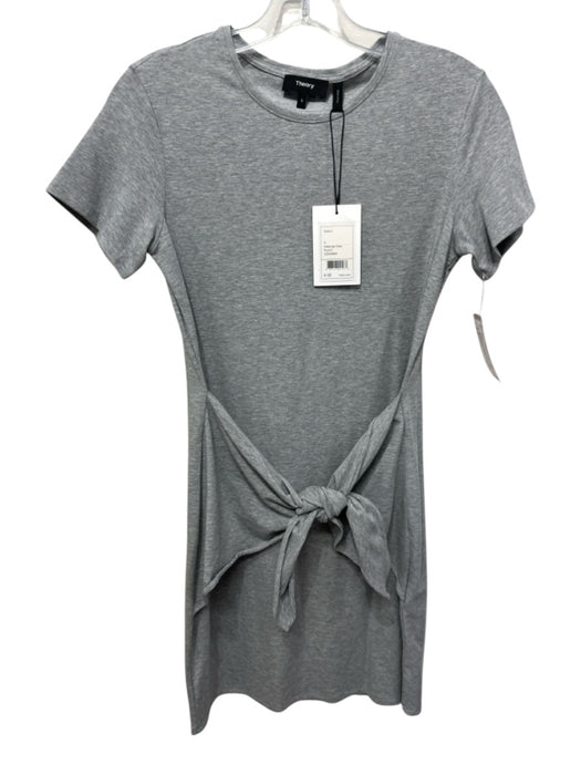 Theory Size S Grey Cotton & Modal Heathered Tie Waist Short Sleeve Dress Grey / S