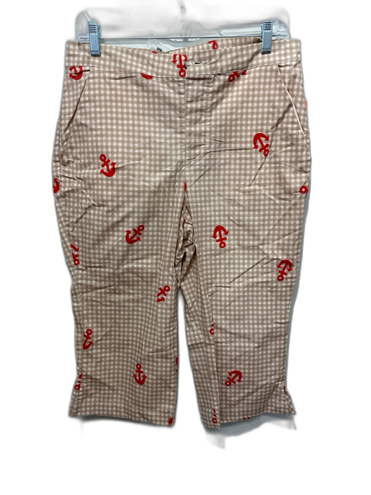 Celandine Size Medium Beige & Red Print Cotton Blend Checkered Anchors Pant Set Beige & Red Print / Medium