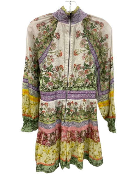 Alice + Olivia Size 6 Purple, Green, Multi Cotton Long puff sleeve Mini Dress Purple, Green, Multi / 6