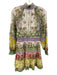 Alice + Olivia Size 6 Purple, Green, Multi Cotton Long puff sleeve Mini Dress Purple, Green, Multi / 6