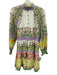 Alice + Olivia Size 6 Purple, Green, Multi Cotton Long puff sleeve Mini Dress Purple, Green, Multi / 6