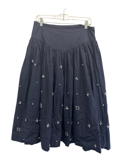 Maeve Size Medium Navy Blue Cotton Blend Smocked Waist Band Gathered Midi Skirt Navy Blue / Medium