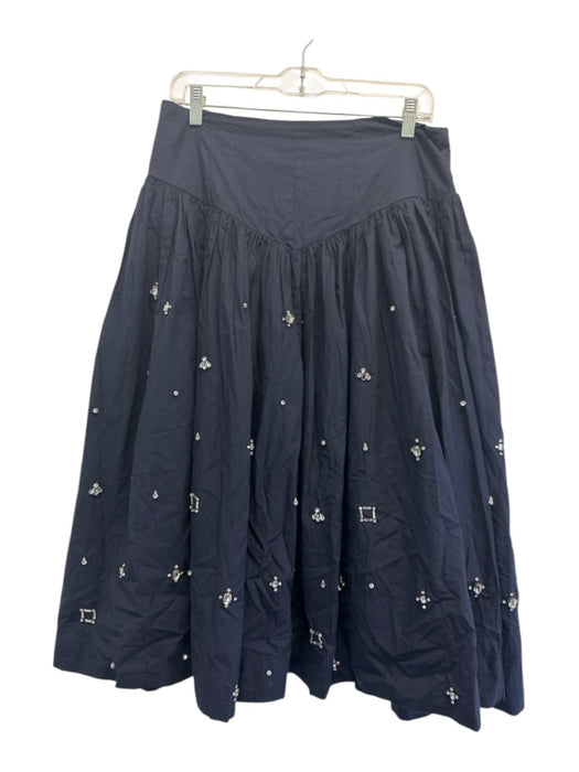 Maeve Size Medium Navy Blue Cotton Blend Smocked Waist Band Gathered Midi Skirt Navy Blue / Medium