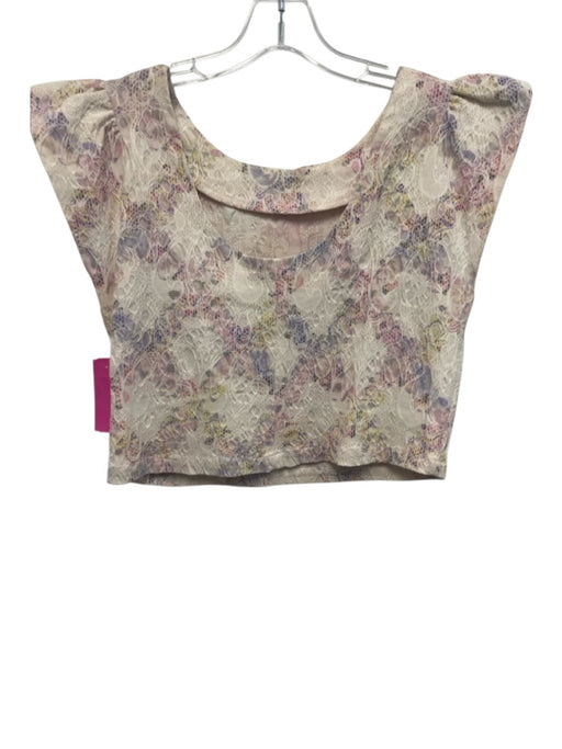 Elliatt Size S/M Cream, Pink, Blue Rayon Blend Elastic Waist Floral Skirt Set Cream, Pink, Blue / S/M