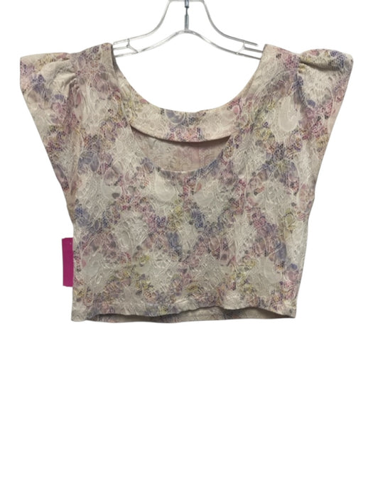 Elliatt Size S/M Cream, Pink, Blue Rayon Blend Elastic Waist Floral Skirt Set Cream, Pink, Blue / S/M