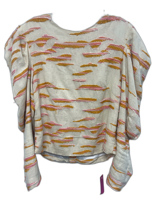Koch Size Medium White, Pink, Orange Cotton Long puff sleeve Embroidered Top White, Pink, Orange / Medium