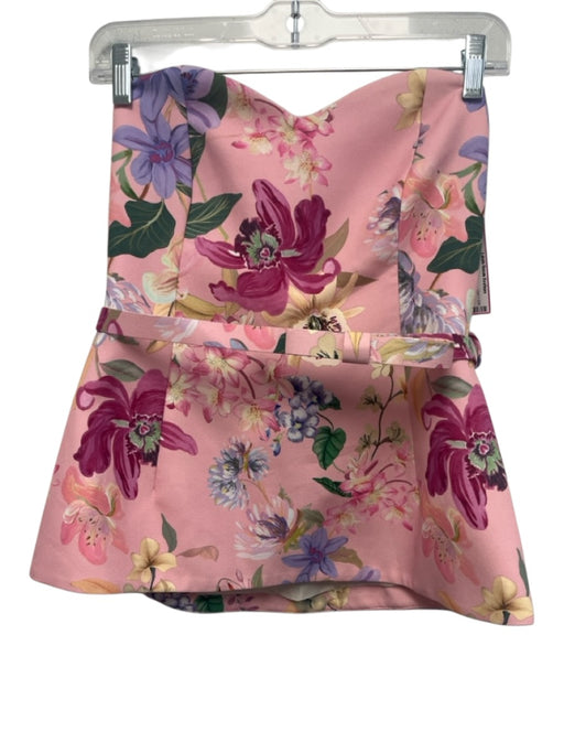 Zara Size Medium Pink, Blue, Yellow Polyester Strapless Floral Darted Top Pink, Blue, Yellow / Medium