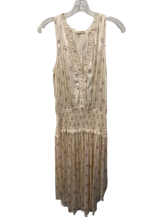 Ulla Johnson Size 6 White, Pink, Green Polyester Sleeveless Floral Midi Dress White, Pink, Green / 6