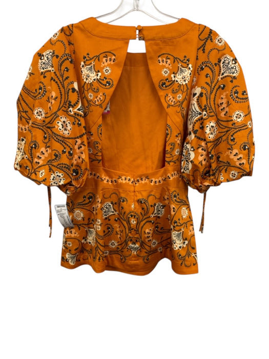 Farm Rio Size M Orange, Black, White Viscose Half Balloon Sleeve Paisley Top Orange, Black, White / M