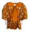 Farm Rio Size M Orange, Black, White Viscose Half Balloon Sleeve Paisley Top Orange, Black, White / M