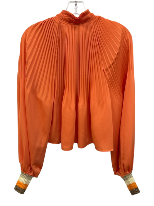 Tibi Size 6 Orange Polyester Long Balloon Sleeve Accordion Pleat V Neck Top Orange / 6