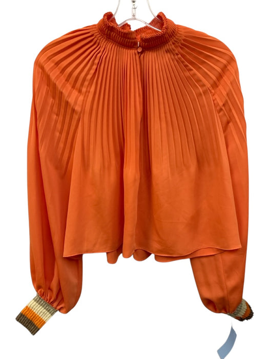 Tibi Size 6 Orange Polyester Long Balloon Sleeve Accordion Pleat V Neck Top Orange / 6