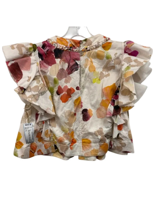 Aje Size 8 White, Pink, Orange Cotton Flutter Cap sleeve Paint Strokes Top White, Pink, Orange / 8