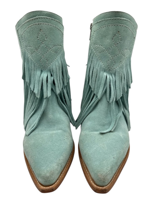 Free People Shoe Size 40 Robin's Egg Blue Suede Stacked Heel Fringe Booties Robin's Egg Blue / 40