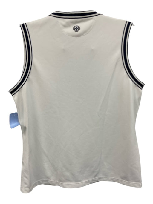 Tory Sport Size Medium White & Navy Polyester Sleeveless Striped Textured Top White & Navy / Medium