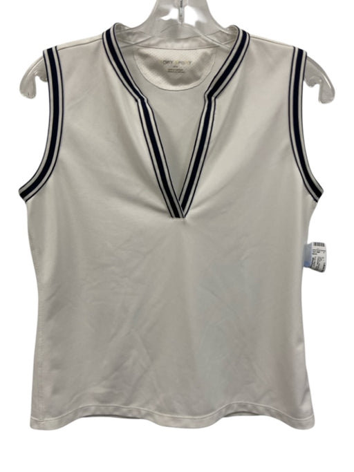 Tory Sport Size Medium White & Navy Polyester Sleeveless Striped Textured Top White & Navy / Medium