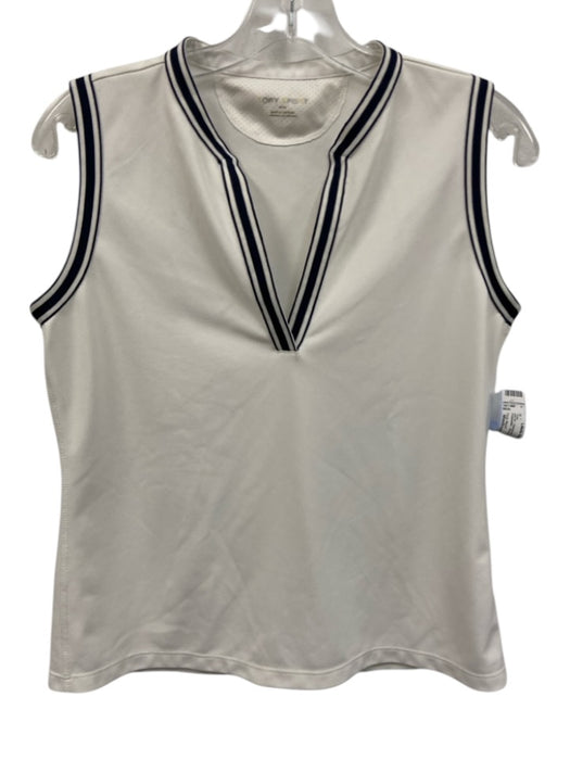 Tory Sport Size Medium White & Navy Polyester Sleeveless Striped Textured Top White & Navy / Medium