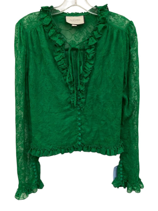 Alexis Size Medium Green Polyester Long Sleeve Floral Embroidery Ruffles Top Green / Medium